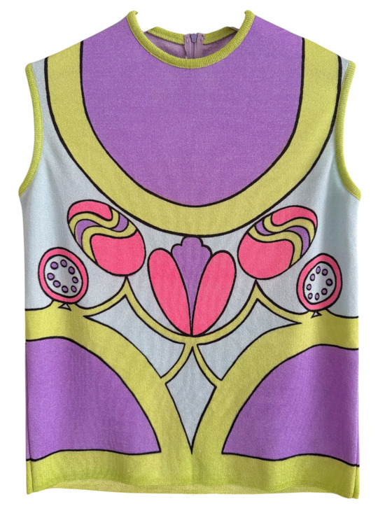 Tops - Vintage 60's Mod Psychedelic Stretch Knit Tank Top Dopamine Maximalist Pop Art
